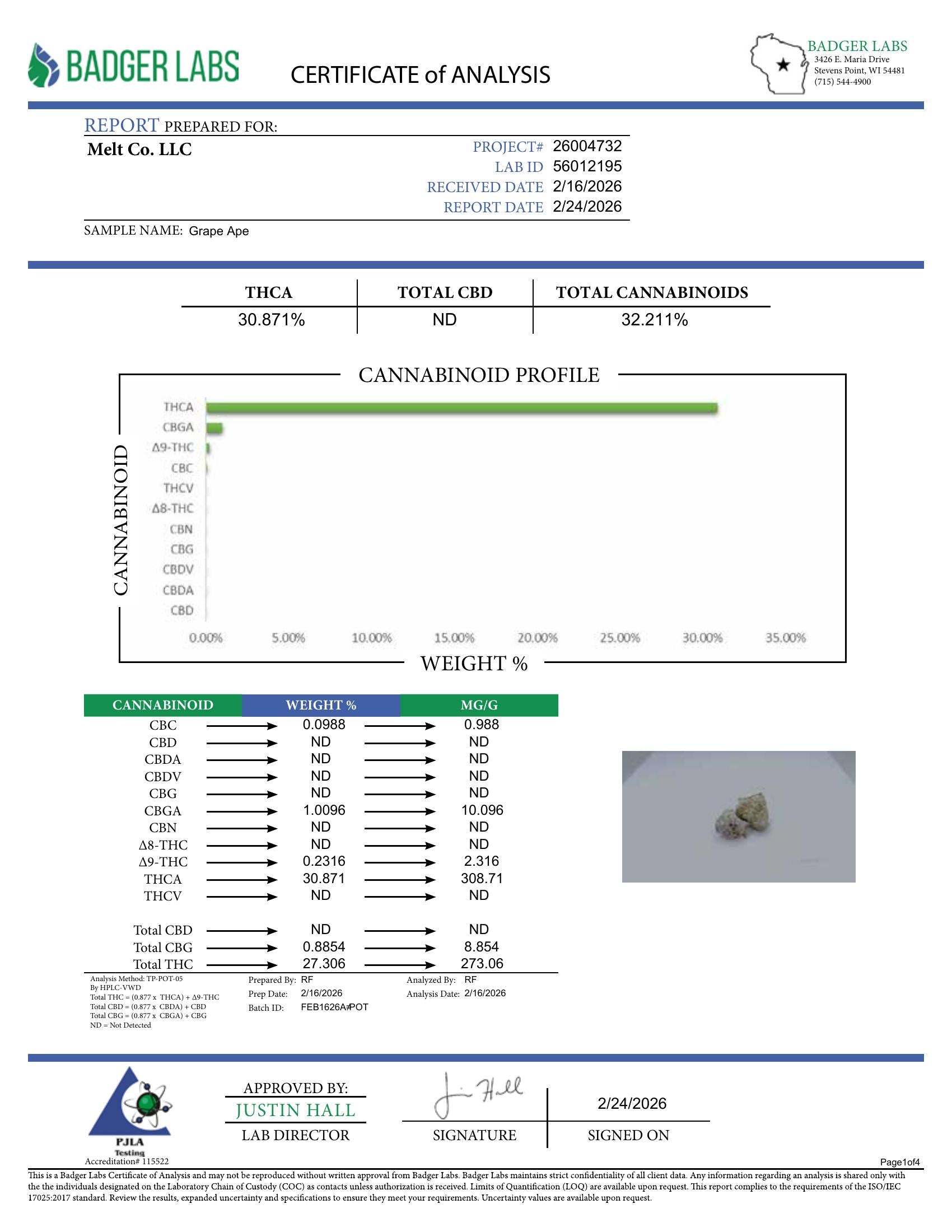 Lab report — Grape Ape THCA potency analysis